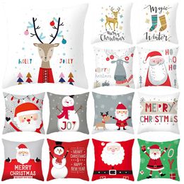 Cushion/Decorative Pillow Christmas Cushion Cover Decorations For Home Sofa 2022 Xmas Gifts Santa Claus Polyester Throw Pillowcase 45 45Cush