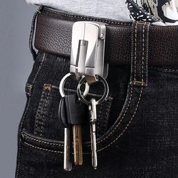 Keychains Luxury 304 Stainless Steel Men Belt Car Keychain Double Hook Waist Hanging Key Ring Holder Buckle Fathers Day GiftKeychains