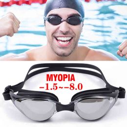 -1.0~-9.0 Myopia Swimming Goggles Waterproof Anti Fog Swim Goggle Glasses Eyewear Men Adjustable Silicone Swimming Glasses Women Y220428