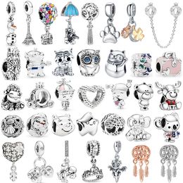 925 Silver Fit Pandora stitch Bead 1Pcs New Cute Owl Tiger Star Pendant DIY Bracelet Charm Beads Dangle DIY Jewelry Accessories