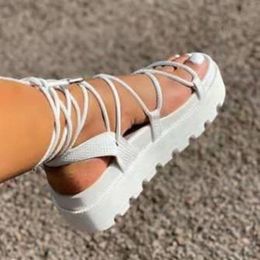Dress Shoes Summer White Wedge Espadrilles Women Sandals Open Toe Gladiator Casual Lace Up Platform ShoesDress
