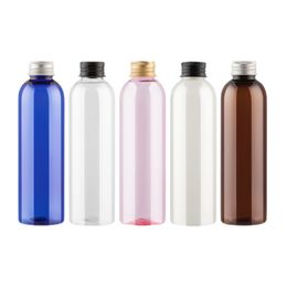 Packing Plastic Bottle Round Shoulder PET Silver Black Gold Aluminum Screw Lid With Inner Plug Portable Refillable Cosmetic Packaging Container 200ml