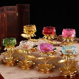 7 Colours Glass Candle Holders Alloy Lotus Candle Stand Votive Holder Candlestick