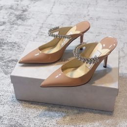 Женская дизайнерская обувь Сандалии на каблуке с острым носком и тапочки Весна и лето