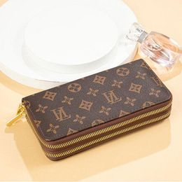 good quality Double zipper Wallets Mens Leather Wallet Holders For Brown flower women Purse Monograms Luxury Purses Cross Body Wallets Zipper Coin Purse