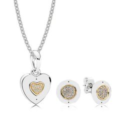 NEW Book Di 100% 925 Sterling Silver 14K gold Colour Signature Necklace and Earring Set fit charm Necklace Jewellery A Set AA220315