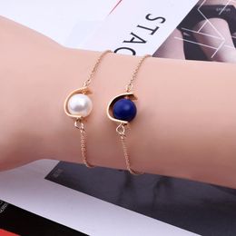 Korean Retro Simple Marble Beautiful Style Blue White Pearl Personality Semicircle Geometric Bracelet Jewelry Gift Charm Bracelets