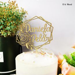 Custom Personalized Couple Name Wedding Cake Topper Mr&Mrs Cake Decor For Wedding Anniversary Rustic Wreath Cake Topper Supplies D220618