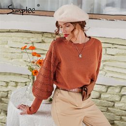 Casual knitted women pullover sweater Autumn winter long sleeve female pullover Brick red ladies top jumper 201203