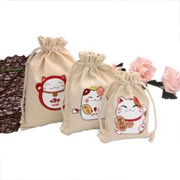 Gift Wrap 10Pcs/Lot Thick Canvas Bags Nice Patterns Drawstring Pouch Candy Bag Wedding Party Storage Watch Jewelry Packaging BagsGift