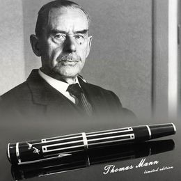PURE PEARL Gel Pens for Great Writer Thomas Mann Luxury Black and Silver Pattern Roller ball Pen Writing Smooth &Gift Refill &Plush Pouch