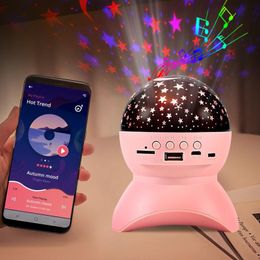 Night Lights Projection Light Star Bluetooth Speaker Bedroom Bedside LED Fotating Colorfull Starry Sky Lamp Kids Gift