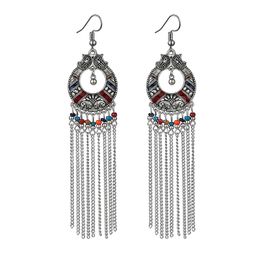 Bohemian Long Earrings for Women Vintage Statement Chain Tassel Earrings Bead Handmade Dangle Earring Ethnic Boho Fashion Jewellery