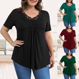 Women's Blouses & Shirts Plus Size Lace Collar Irregular Pleated Blouse Women Sexy V Neck Short Party Casual Tee Top Summer Loose Tunic Shir