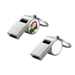 Sublimation Blank Whistle Keychain Favour Zinc Alloy DIY Name Keyring Double-sided Heat Transfer Coating Pendant sxjun23