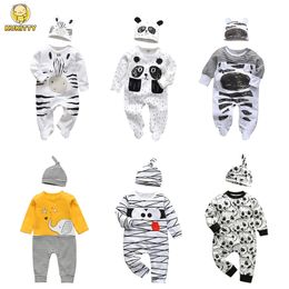 2Pcs born Baby Boys Clothes Outfits Set Infant Toddler Clothing Cotton Long Sleeve Cartoon Print Jumpsuit and Hat 220507