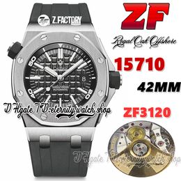 ZF zf15710 Cal.3120 ZF3120 Automatic Mens Watch 42MM Biscuit Texture Black Dial Sapphire Crystal Stainless Steel Case Rubber Strap Super Version eternity Watches