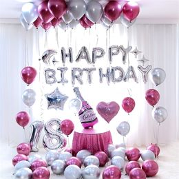 26pcs/lot 30inch Happy 18 Birthday silver Foil number Balloons Metallic Globos 18th Anniversary birthday Party Decor Supplies T200526