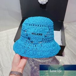 Simple Bucket Hats Embroidery Hat Straw Hollow out with Logo Seaside Vacuum Quality Hand Woven