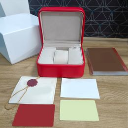 -Relógios dos homens vermelhos Caixa Capas de couro quadrado Material de couro Certificado Cartão de Presente Feminino Caixa de Presente Original WristWatch Acessórios