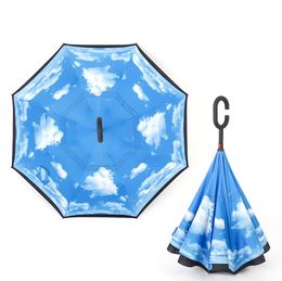 Special Design Car Umbrella Inverted Umbrellas C Handle Double Layer Inside Out Windproof Beach Reverse Folding Sunny/Rainy Umbrella SN4515