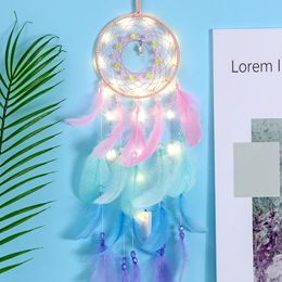 Decorative Objects & Figurines Wall Dream Catcher Led Handmade Feather Braided Wind Chimes Art For Room Decoration Hanging Home Christmas De