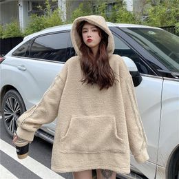 Women's Hoodies & Sweatshirts Autumn Winter Thick Warm Coat Cashmere Women Loose Long Oversize Hoody Sweatshirt Solid Tracksuit Pullover Cas