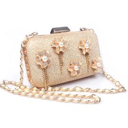 Evening Bags Diamonds Two Colour Fashion Pearl Chain Appliques Bag Women Rhinestone Lady Wedding Purse Day Clutch Bolsa FemininaEvening