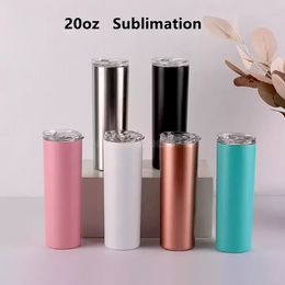 Stock Sublimation Tumblers 20 oz Black Stainless Steel Double Wall Insulated Water Bottles Mugs Cups Blank DIY birthday gifts with Lid Plastic Straws B0510