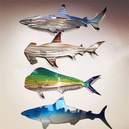 Wall Art Metal Outdoor Hanging Ornament Home l Ocean Fish Decoration for Patio or Pool 220618