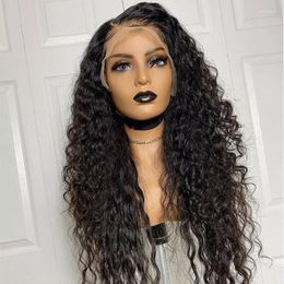 free part wigs UK - Synthetic Wigs Natural Black 26Inch 180%Density Soft Loose Wave Free Part Lace Front For Women With Baby Hair Daily Heat Ressistant Kend22