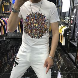 Men's T-Shirts High-Quality Casual Men's T-Shirt Lion Short-Sleeved Summer Cotton Sweatshirt Fitness Drill Tops M-5xlMen's