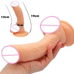 Curved Realistic Dildo Suction Cup G-Spot Rubber Penis Strap on Artificial Dick sexy Toy for Couples Women Lesbian Shop