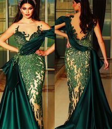 2022 Plus Size Arabic Aso Ebi Dark Green Mermaid Prom Dresses Lace Beaded Crystals Evening Formal Party Second Reception Birthday Engagement Gowns Dress ZJ460