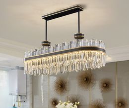 Oval design black chandelier for dining room luxury kitchen island modern crystal light fixture home decor cristal lamp