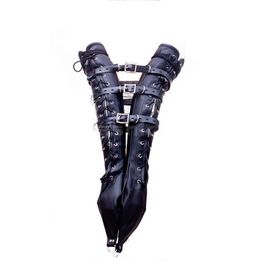 Sofe Leather Adjustable Bound Bondage Binder Back Lace Gloves Hand Tight Arm Imprison Binding Adult Erotic Bandage BDSM sexy Toy