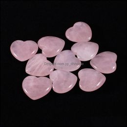 Stone Loose Beads Jewellery Natural Non-Porous Heart 20Mm Pink Rose Quartz Ornaments Hand Handle Pieces Diy Necklace Accessories D Dhoj9