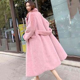 Pink Long Fur Coat Loose Furry Jacket Women 2020 Winter Faux Rabbit Fur Coat Fourrure Femme Abrigo Mujer Warm Overcoat T220810