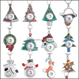 Pendant Necklaces Pendants Jewelry Christmas Series Tree Snowman Snap Button Necklace Fit 18Mm Snaps Buttons Jewel Dhm2K
