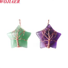WOJIAER Pendant European Jewellery Crystal Natural Stone Wrap Wisdom Tree Rose Gold Star BO976