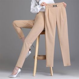 Spring Women High Waist Solid Elegant Ankle-Length Pants Office Ladies Skinny Chic Trousers Female Casual Fashion Pant 220325