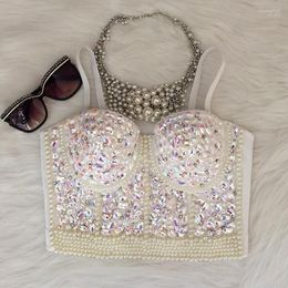 Women's Tanks & Camis Wholesale- Gorgerous Rhinestone Bead Pearls Bustier Push Up Wedding Bralette Bra Cropped Top Vest Plus Si