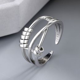 Anti Anxiety Rings For Women Men Fidget Band Ring with Beads Spinner Rings Unisex Adjustable Stacking Spinning Worry Ring Size Silver