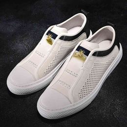 Lefu fashion in summer hollow out small white Korean version versatile trend men's lazy shoes