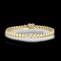 Charm Bracelets Classic Trendy Girl Women Jewelry Gold Color Single Heart Cubic Zirconia Tennis Chain BraceletCharm