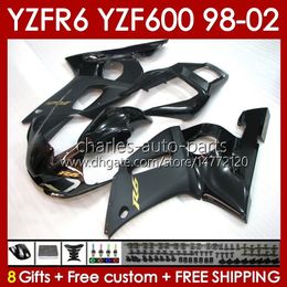 Body Kit For YAMAHA YZF R6 R 6 98-02 YZFR6 98 99 00 01 02 Bodywork 145No.90 YZF 600 CC YZF-600 Frame YZF-R6 YZF600 600CC 1998 1999 2000 2001 2002 ABS Fairings black stock blk