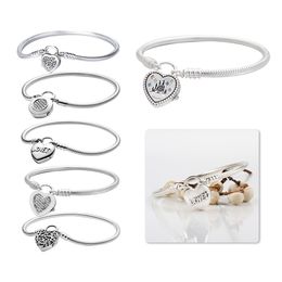 925 Silver Bangle Charms Lock snake bone heart bracelet Beads Fit Pandora Bracelet Jewelry