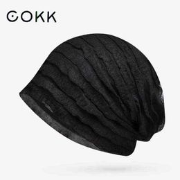 Cokk Thin Beanie Hat Women Stripe Breathable Solid Color Hats Bonnet Femme Fashion Knitted Baggy Cap Ladies Hats Female New J220722