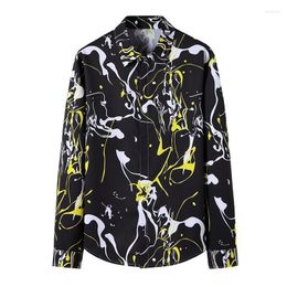 Men's Dress Shirts Mens Slim Fit Button Down Shirt Tuxedo 2022 Fashion Splash Ink Graffiti Print Men Streetwear CamisaMen's Vere22