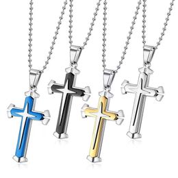 Stainless Steel Chain 3 Layer Knight Cross Silver Gold Black Colour Mens Necklace Pendant Jewellery Gifts Fashion Accessories
